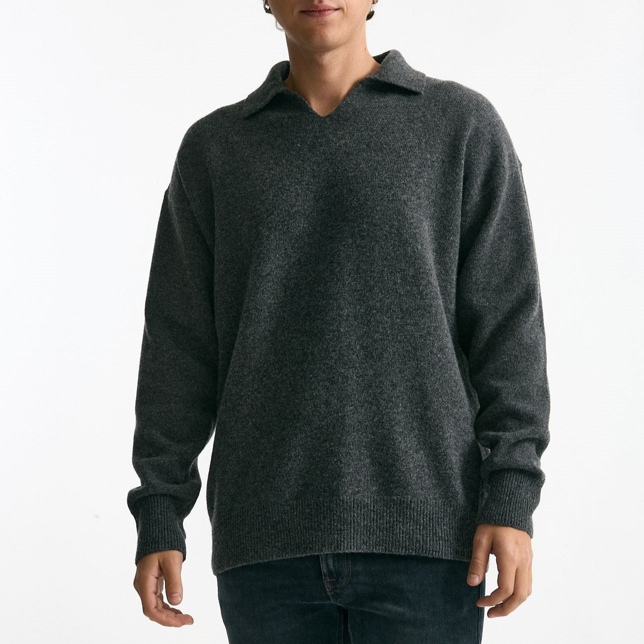 Polo in lana scollo V grigio men Grifoni - 7