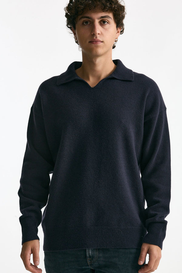 Polo in lana scollo a V blu men Grifoni