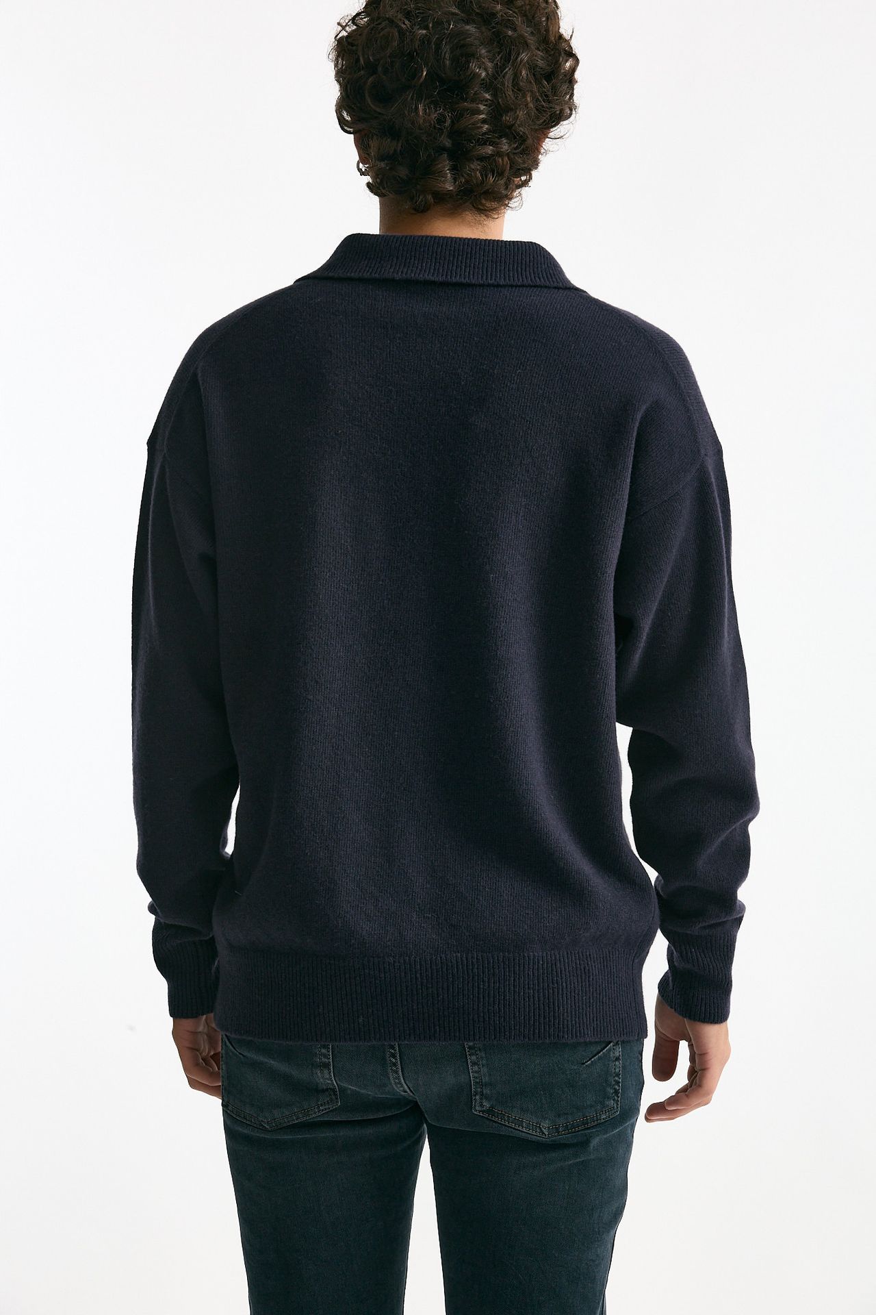 Polo in lana scollo a V blu men Grifoni - 3