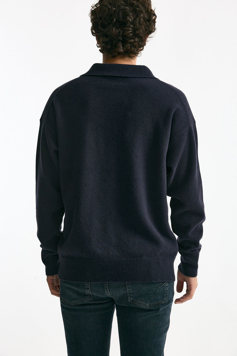 Polo in lana scollo a V blu men Grifoni - 3