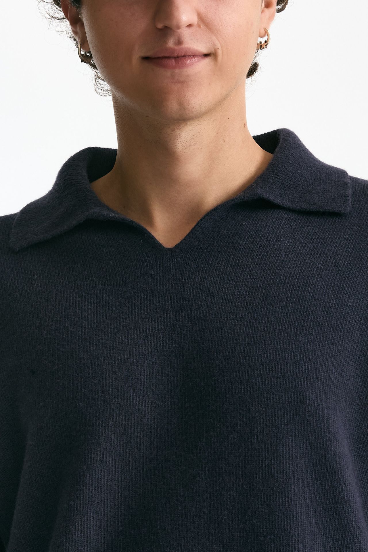 Polo in lana scollo a V blu men Grifoni - 6