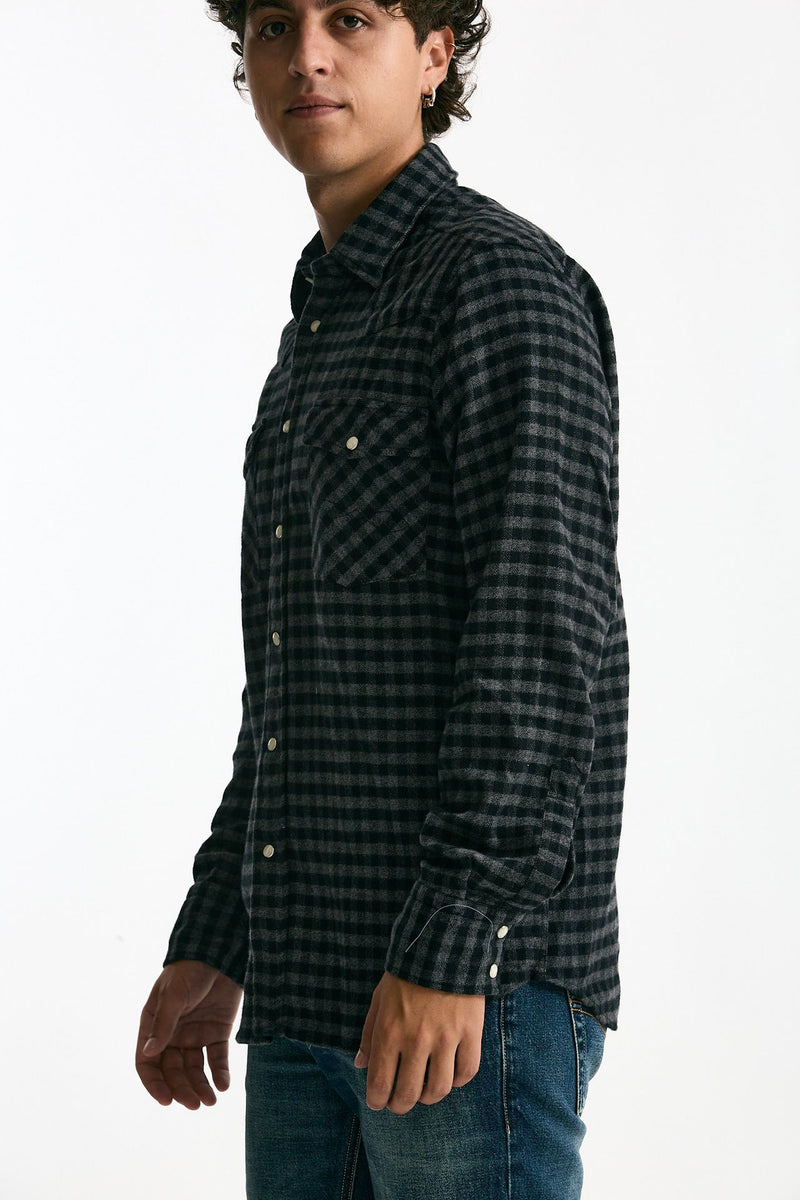 Camicia in flanella di cotone fantasia nero/grigio men Guy rover - 4