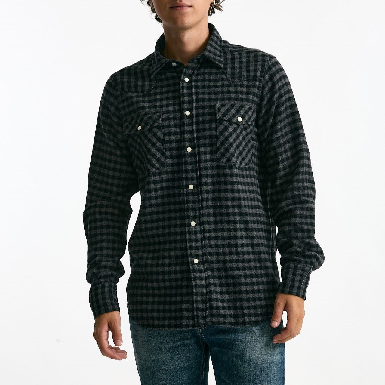 Camicia in flanella di cotone fantasia nero/grigio men Guy rover - 6