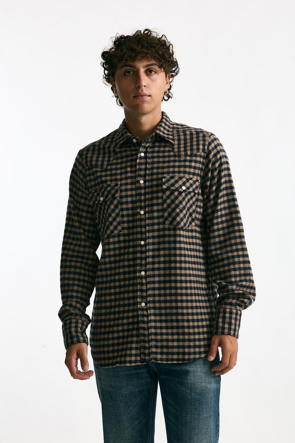 Camicia in flanella di cotone cammello/nero men Guy rover