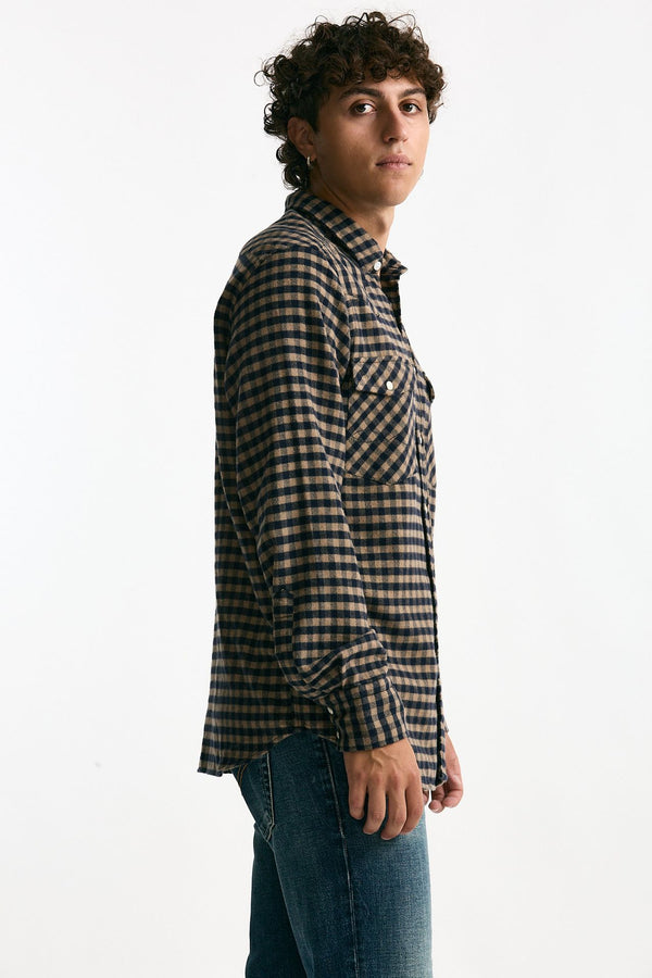 Camicia in flanella di cotone cammello/nero men Guy rover