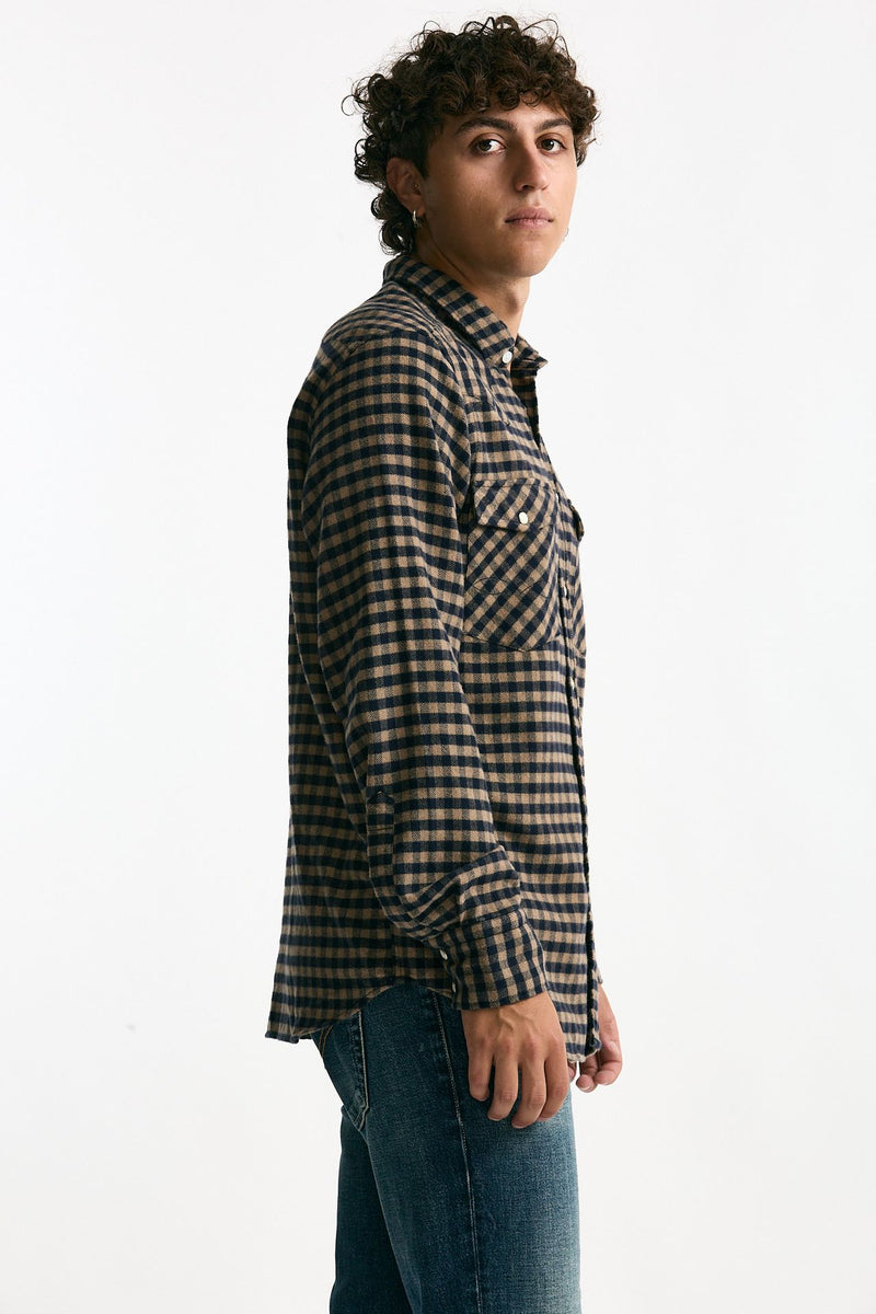 Camicia in flanella di cotone cammello/nero men Guy rover - 2