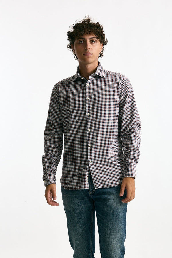 Camicia in cotone Vichy blu/bordeaux men Guy rover