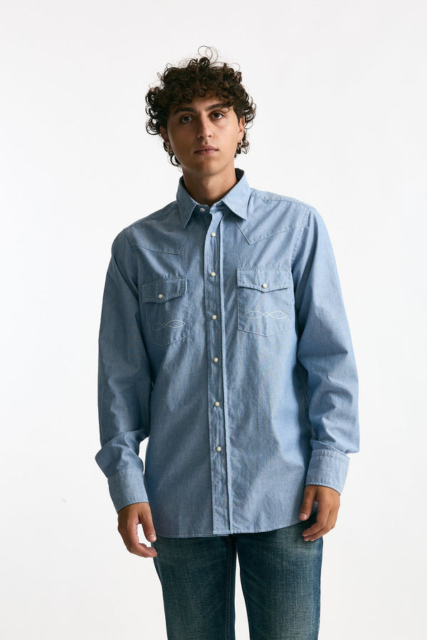 Camicia in chambray di cotone azzurro men Guy rover