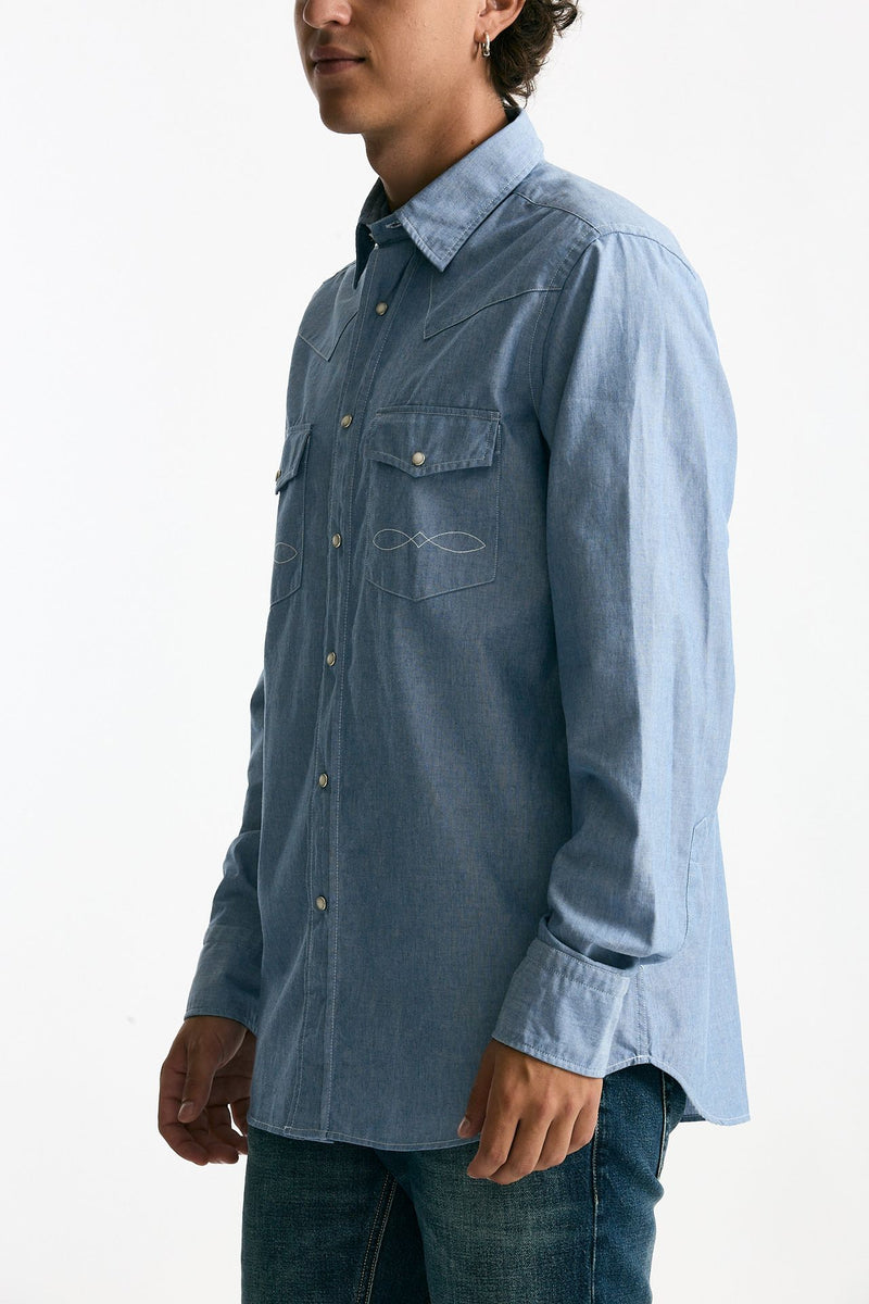 Camicia in chambray di cotone azzurro men Guy rover - 4