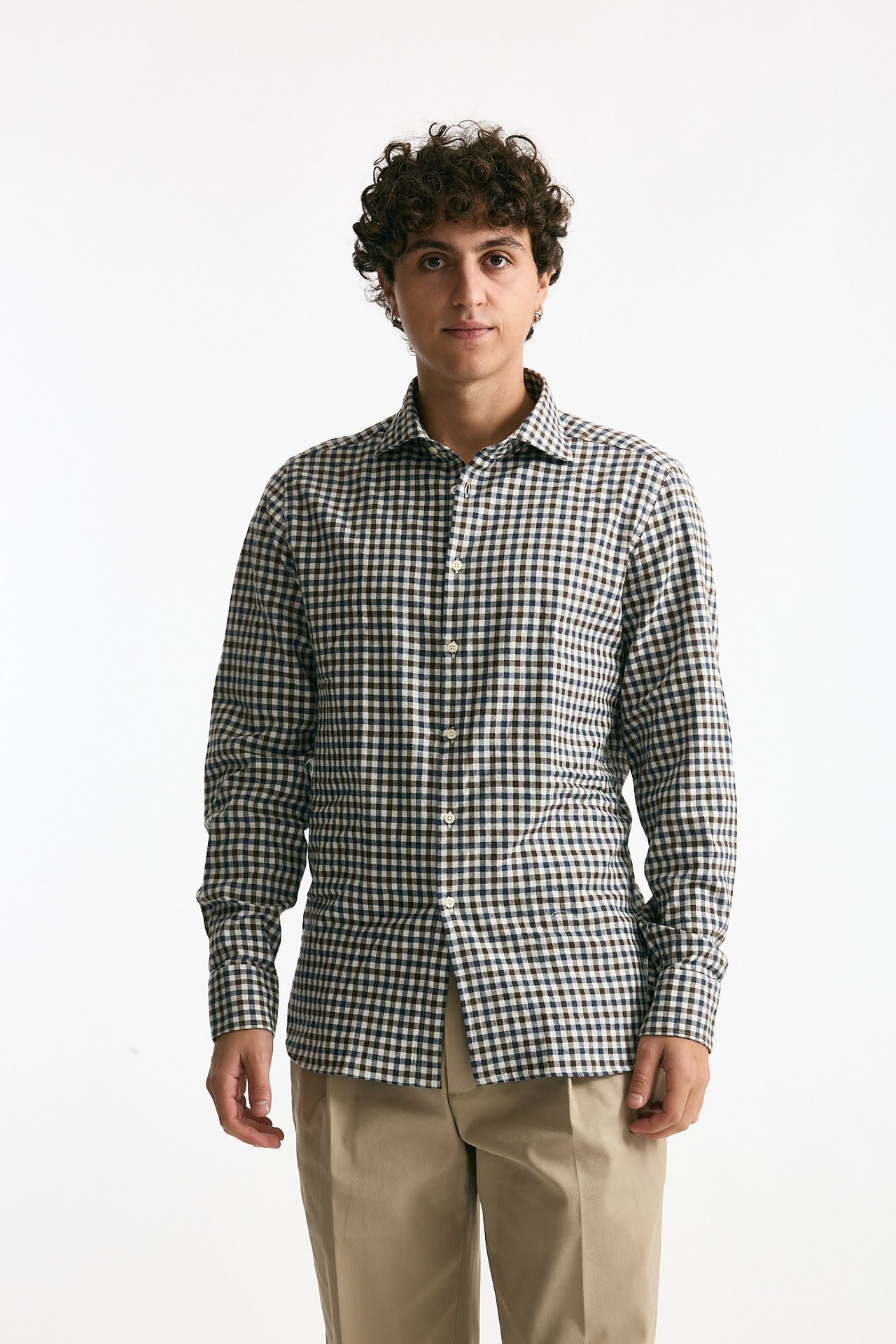 Camicia in cotone vichy marrone e blu men Guy rover - 1