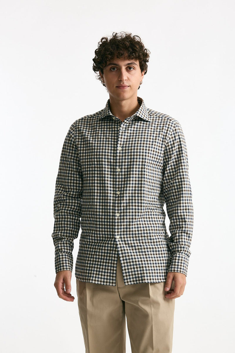 Camicia in cotone vichy marrone e blu men Guy rover - 1