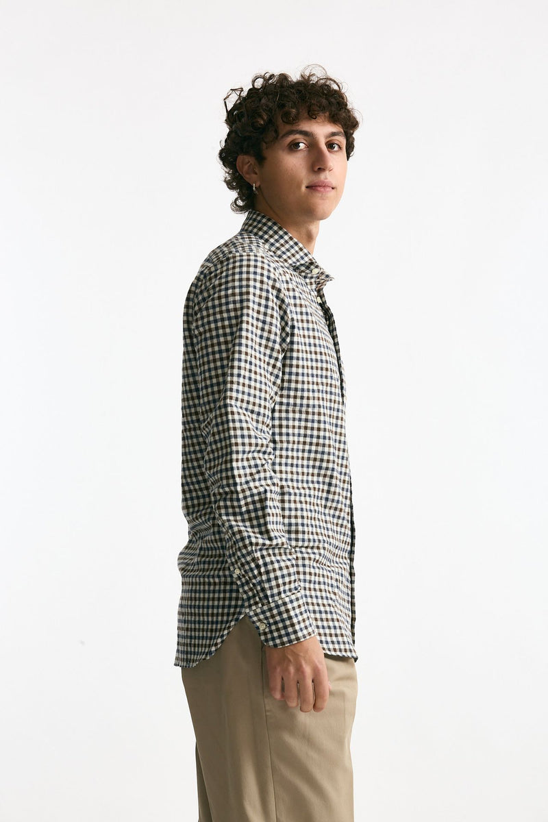 Camicia in cotone vichy marrone e blu men Guy rover - 2