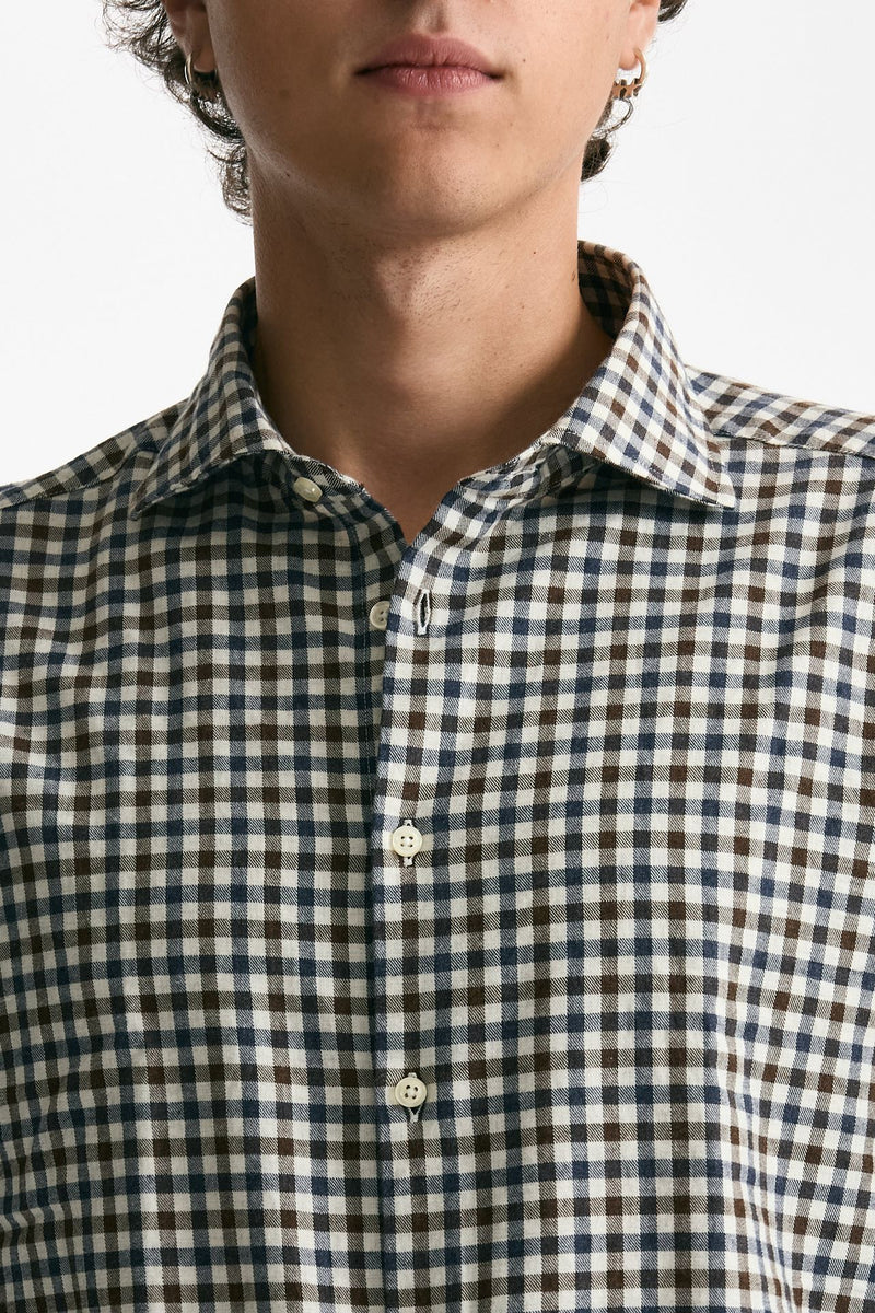 Camicia in cotone vichy marrone e blu men Guy rover - 5