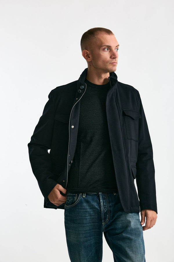 Field jacket blu panno di lana e cashmere men Herno
