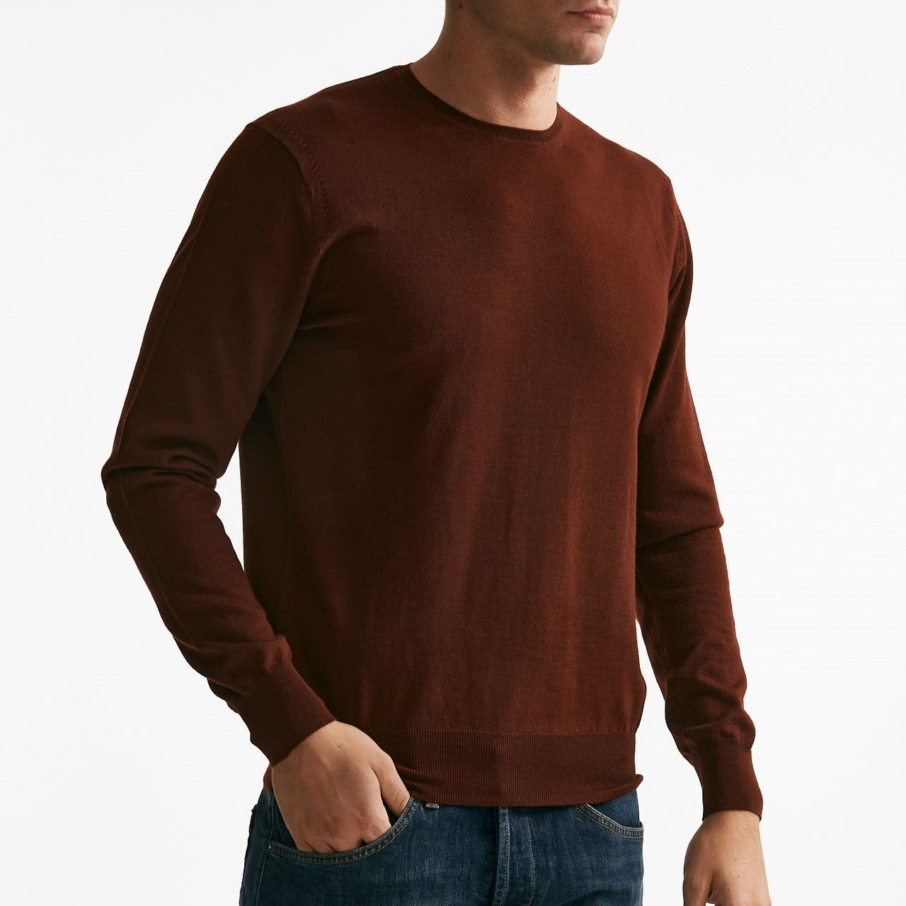 maglia girocollo in lana rasata blu men Hosio - 6