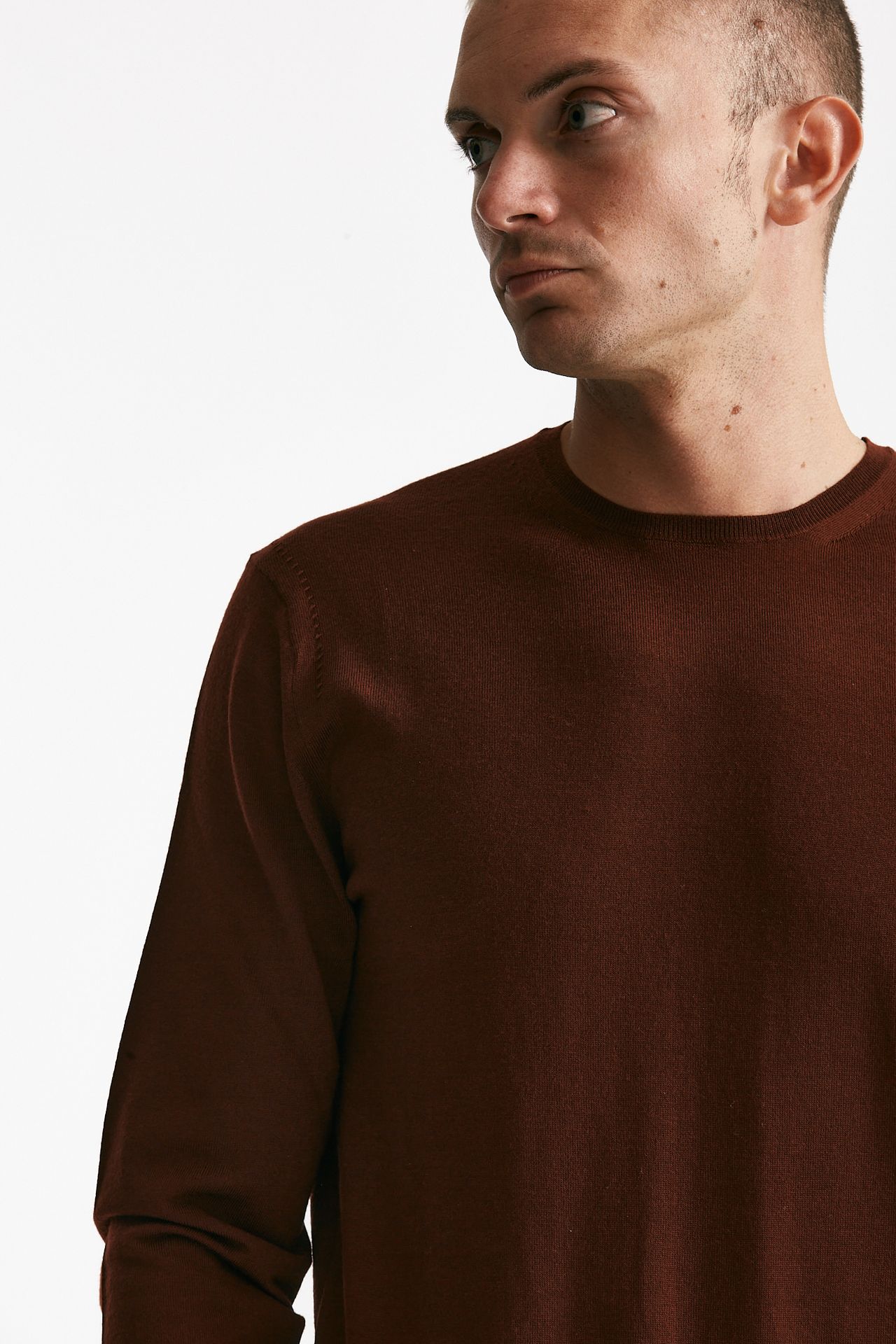 maglia girocollo in lana rasata blu men Hosio - 5