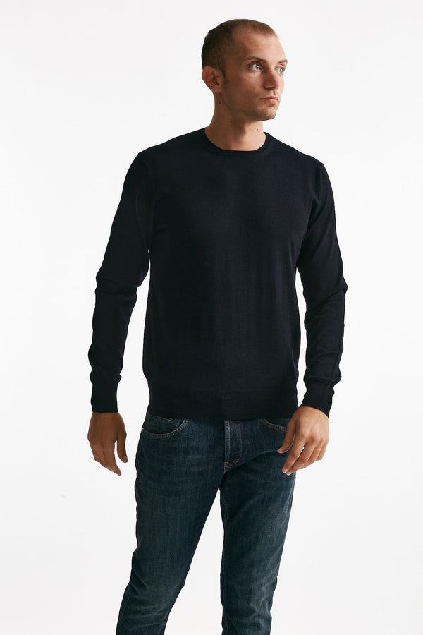 maglia girocollo in lana rasata blu men Hosio
