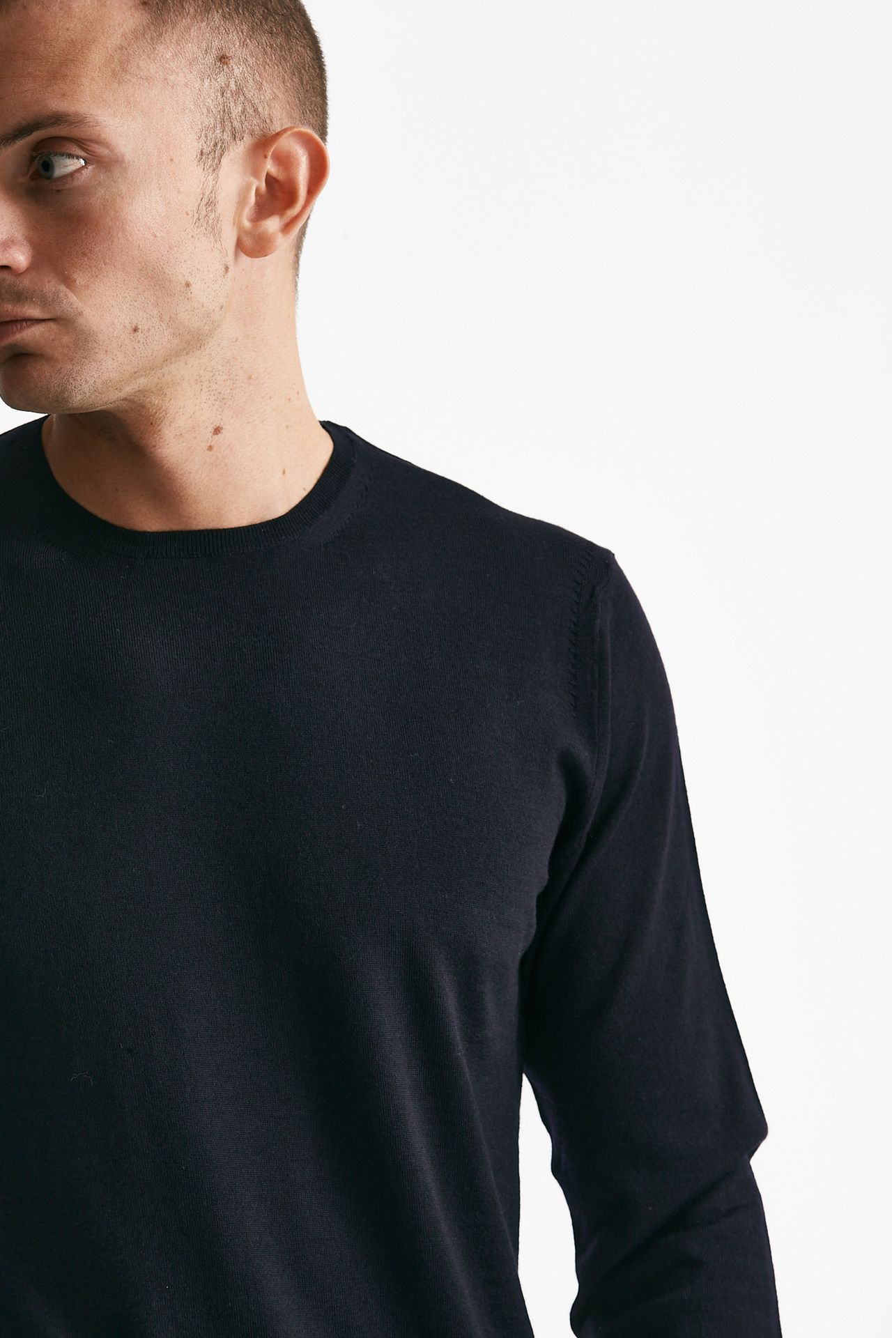 maglia girocollo in lana rasata blu men Hosio - 5