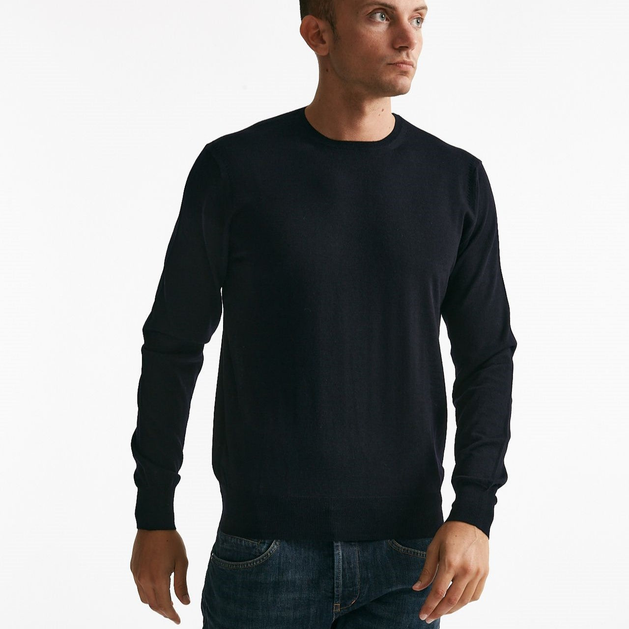 maglia girocollo in lana rasata blu men Hosio - 6