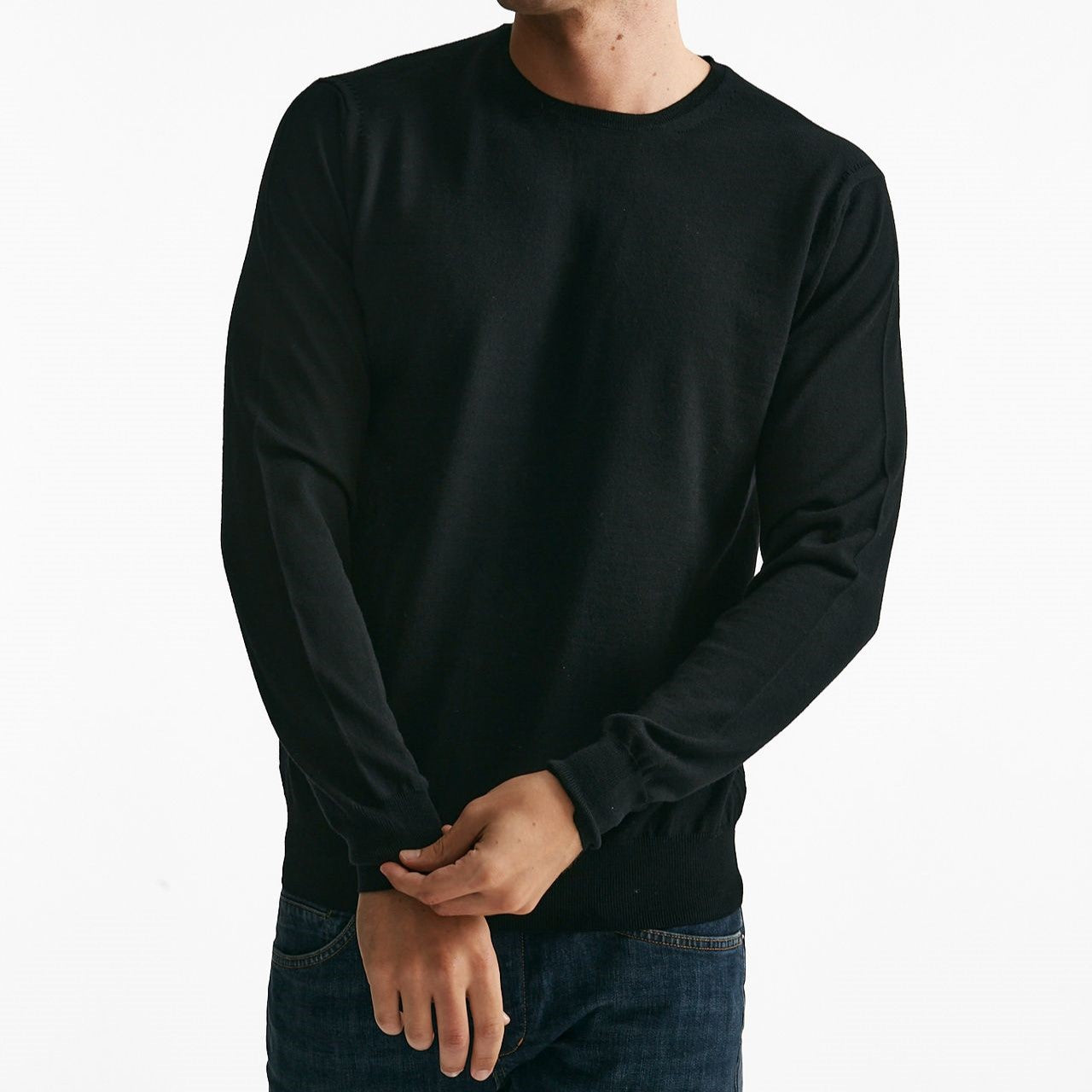 maglia girocollo in lana rasata nero men Hosio - 6