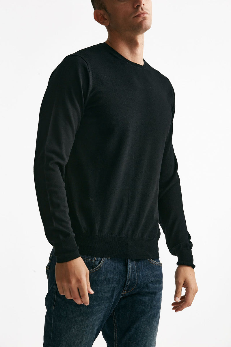 maglia girocollo in lana rasata nero men Hosio - 4