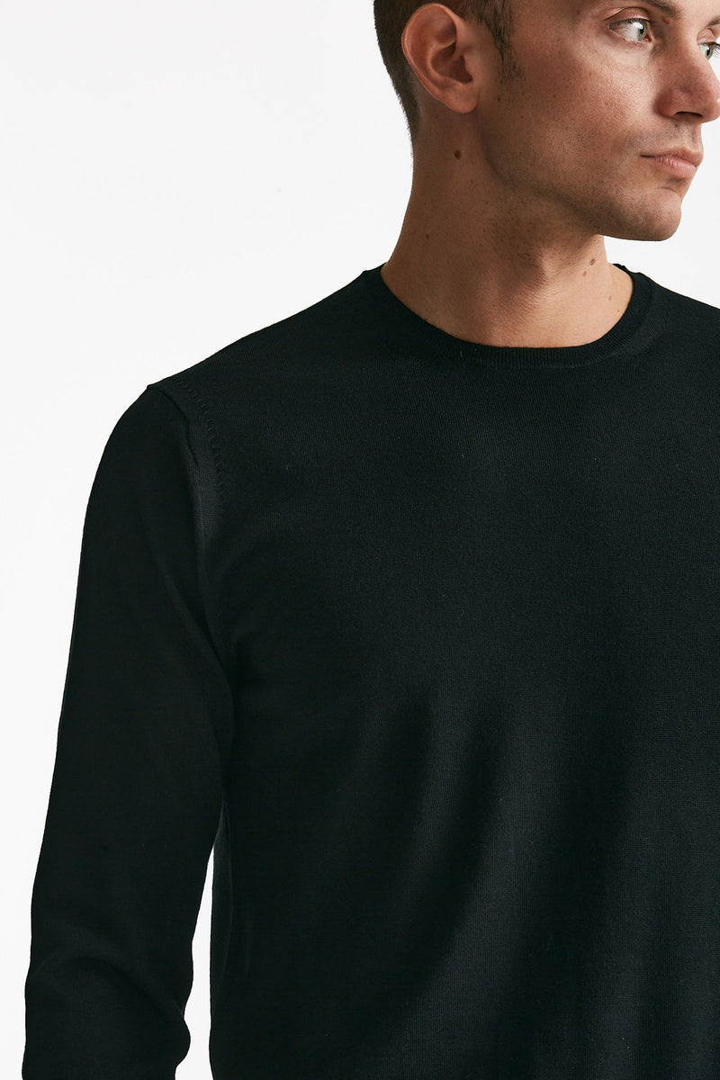 maglia girocollo in lana rasata nero men Hosio - 5