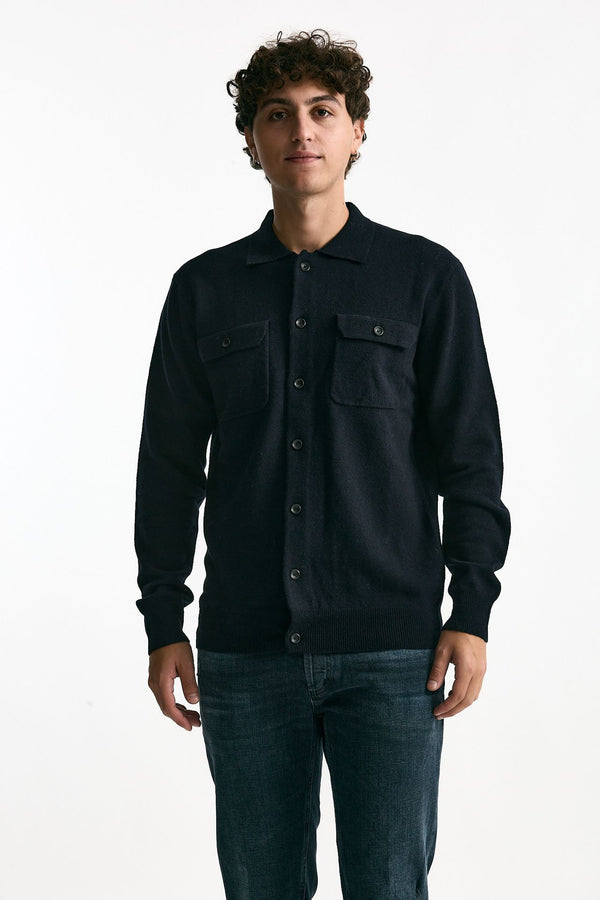 Maglia bottoni in lana blu men Hosio