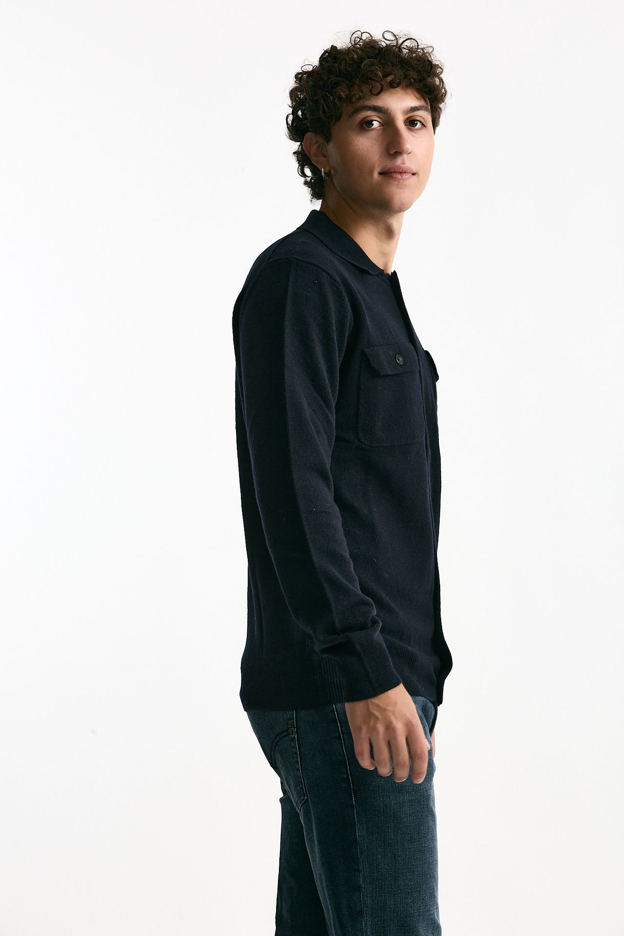 Maglia bottoni in lana blu men Hosio - 3