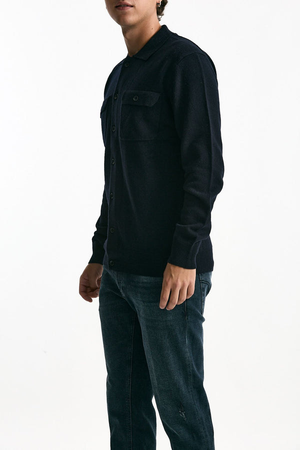 Maglia bottoni in lana blu men Hosio