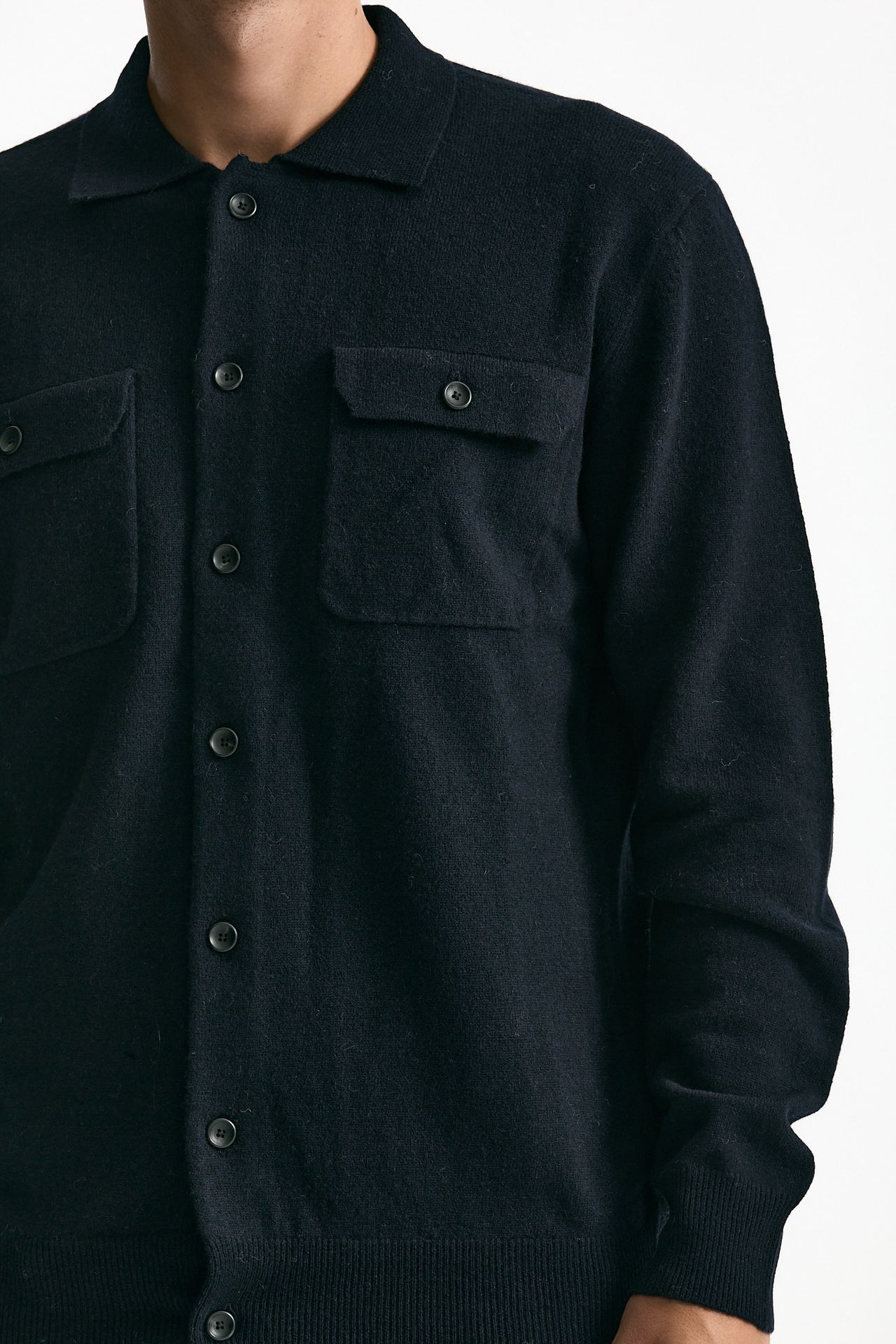 Maglia bottoni in lana blu men Hosio - 5