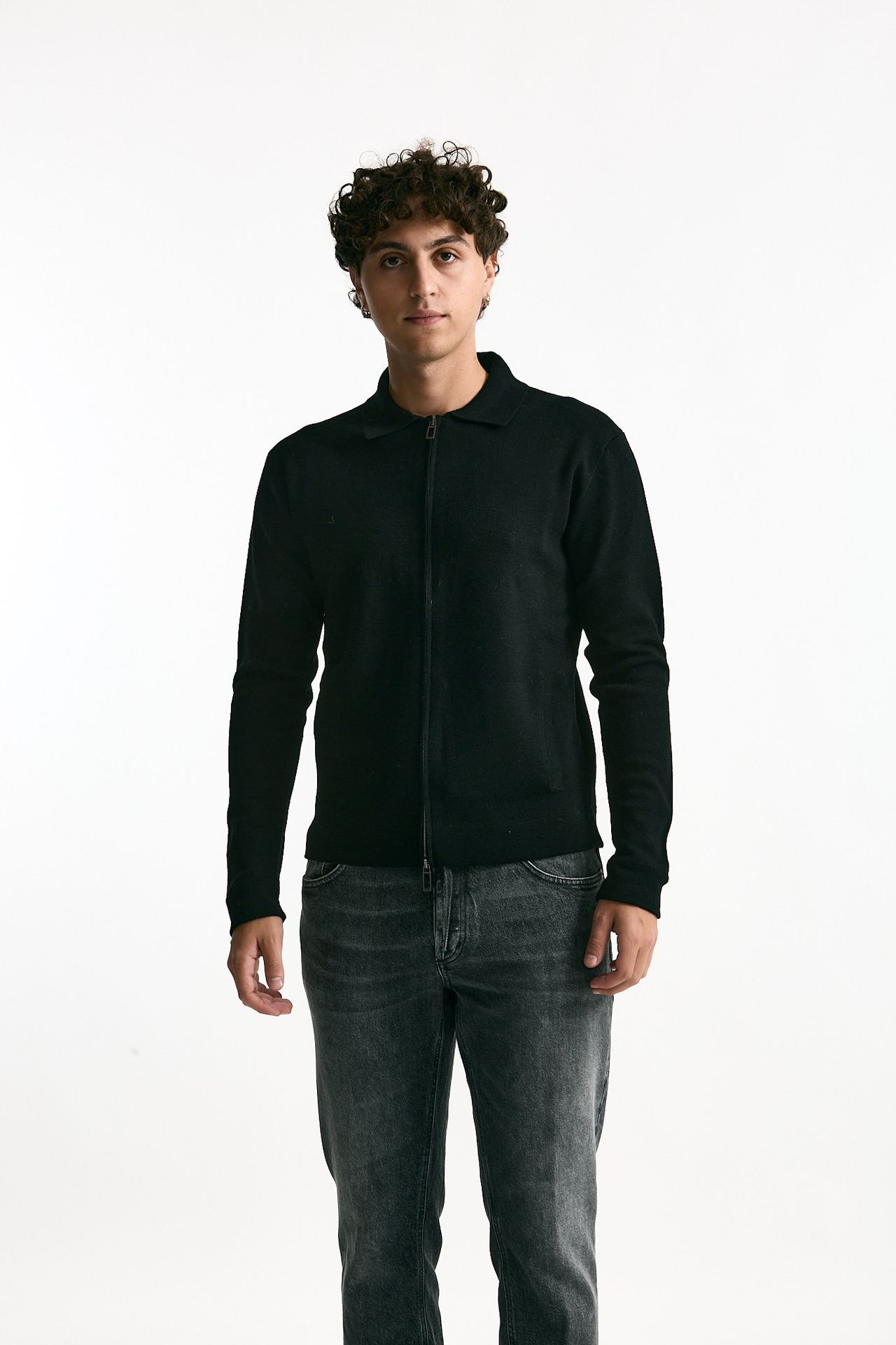 Maglia in lana nero Full zip men Hosio - 2