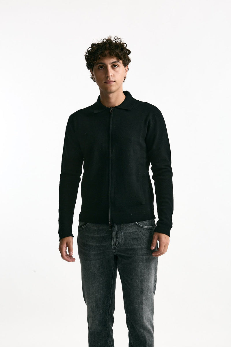 Maglia in lana nero Full zip men Hosio - 2