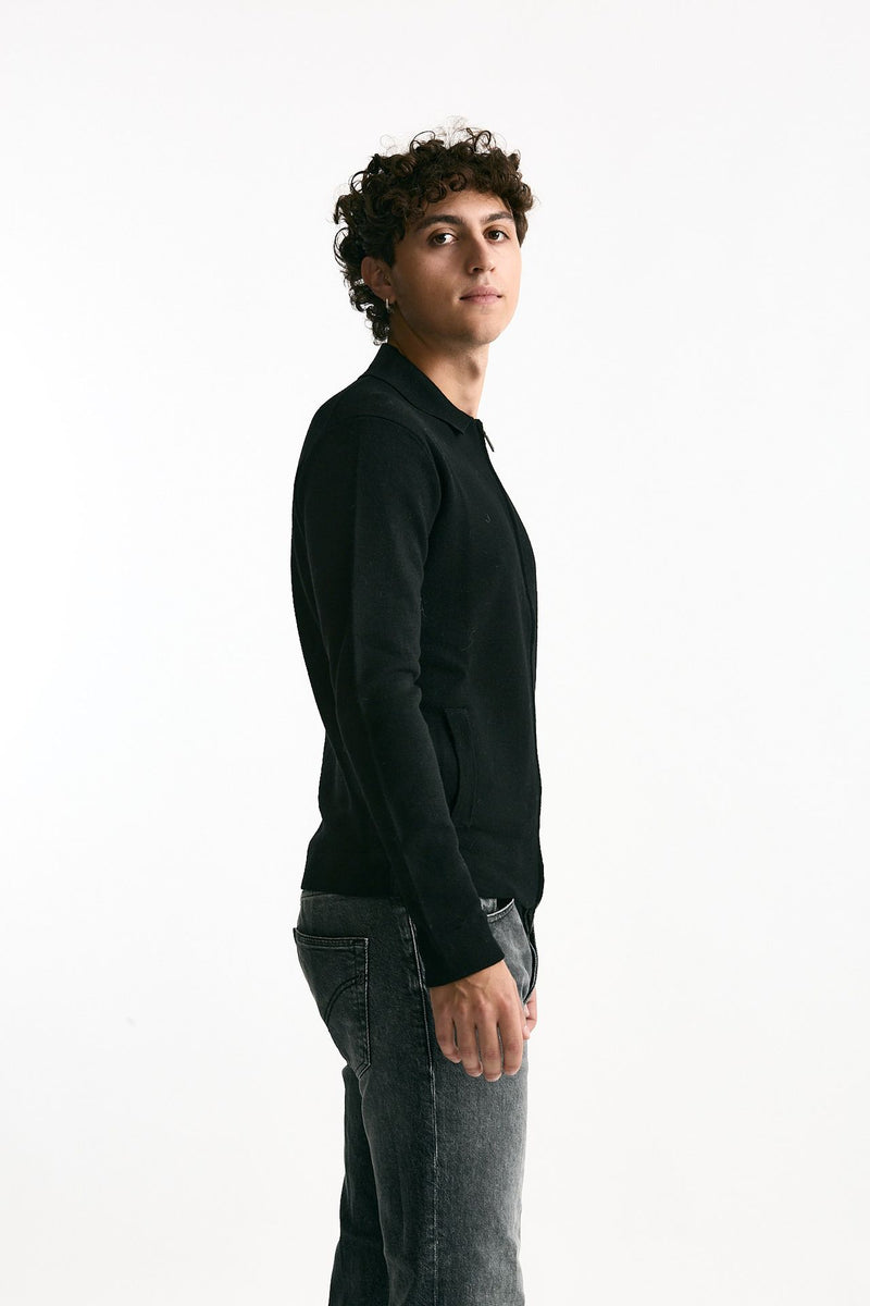 Maglia in lana nero Full zip men Hosio - 3