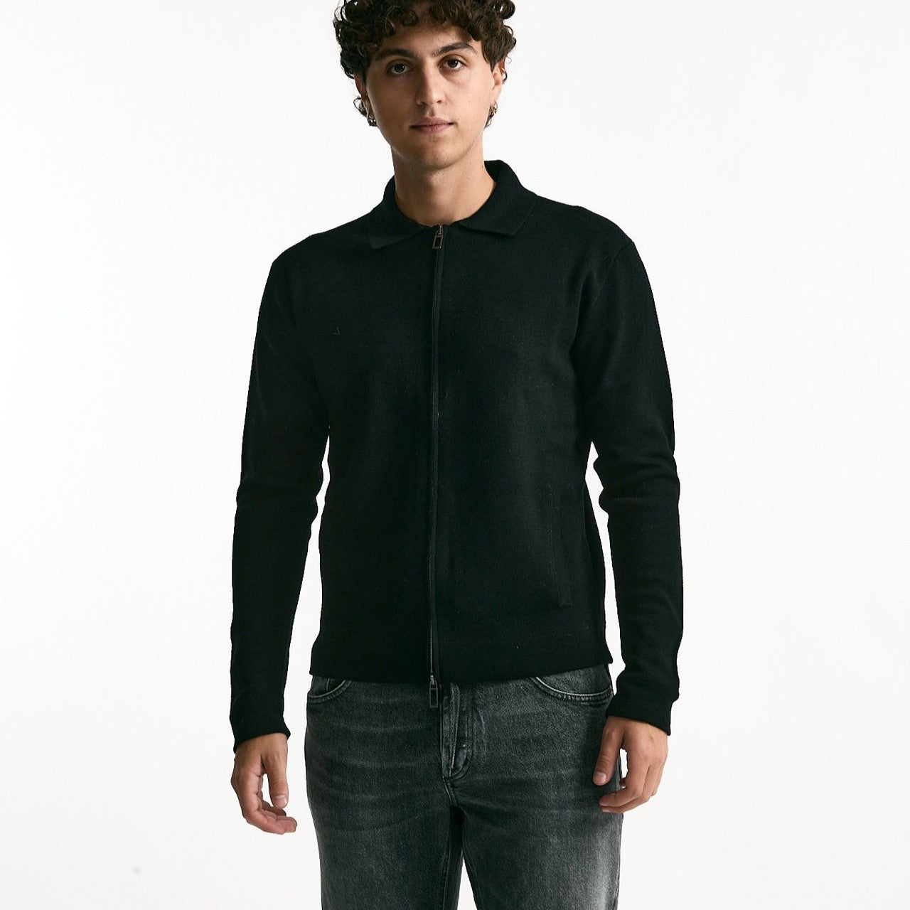 Maglia in lana nero Full zip men Hosio - 6