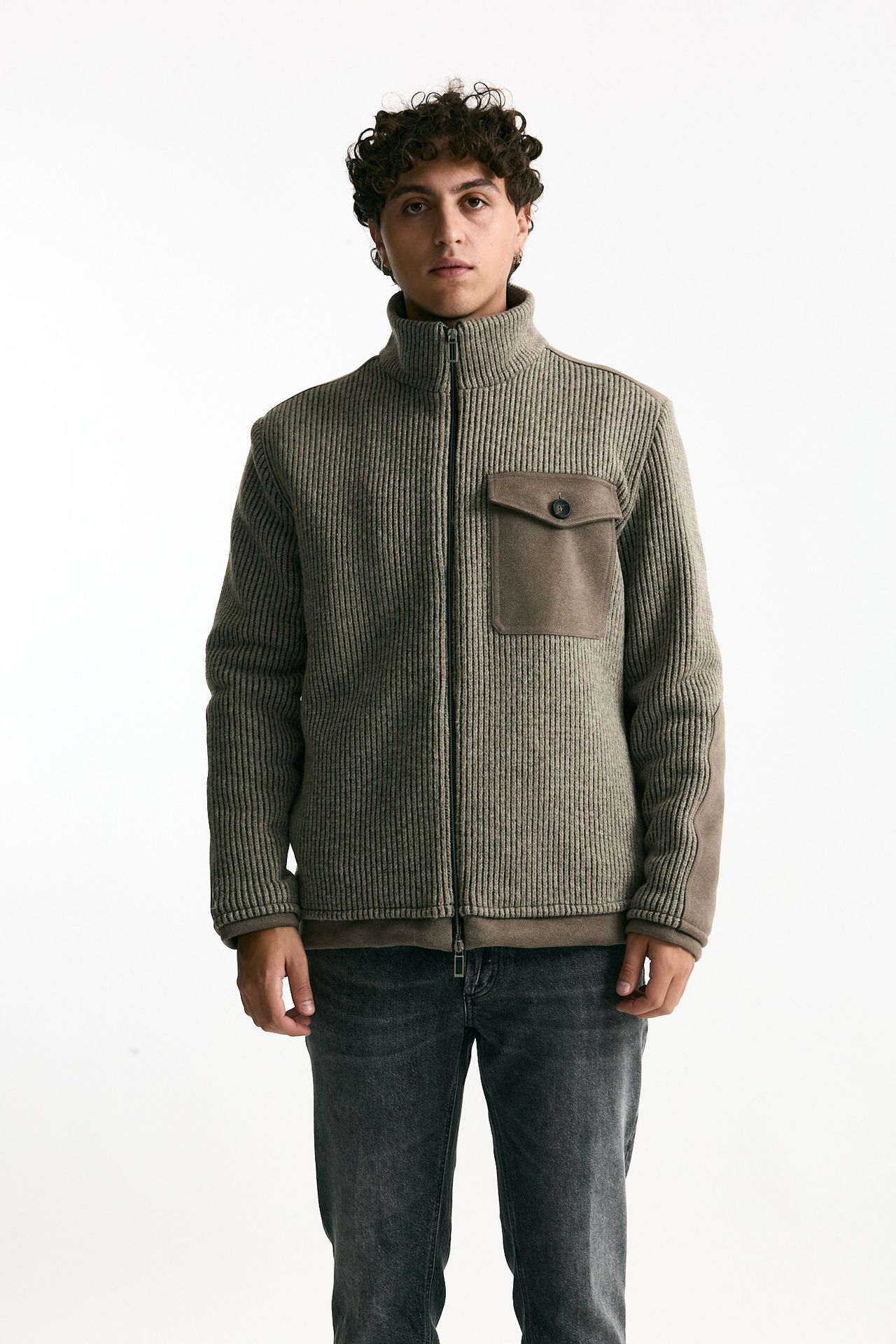 Giubbino bimateriale tortora men Hosio - 7