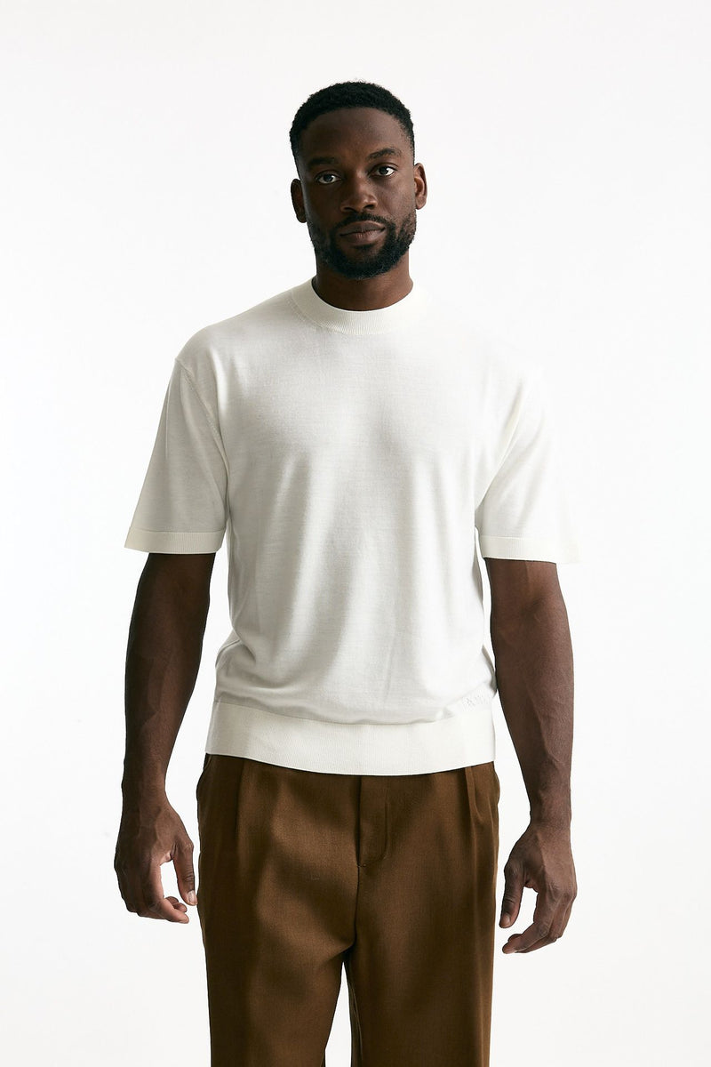 T-shirt lana e cashmere bianco men Laneus - 2