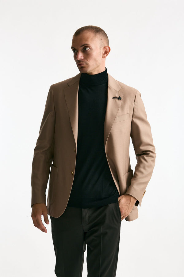 Giacca monopetto beige in lana e seta men Lardini