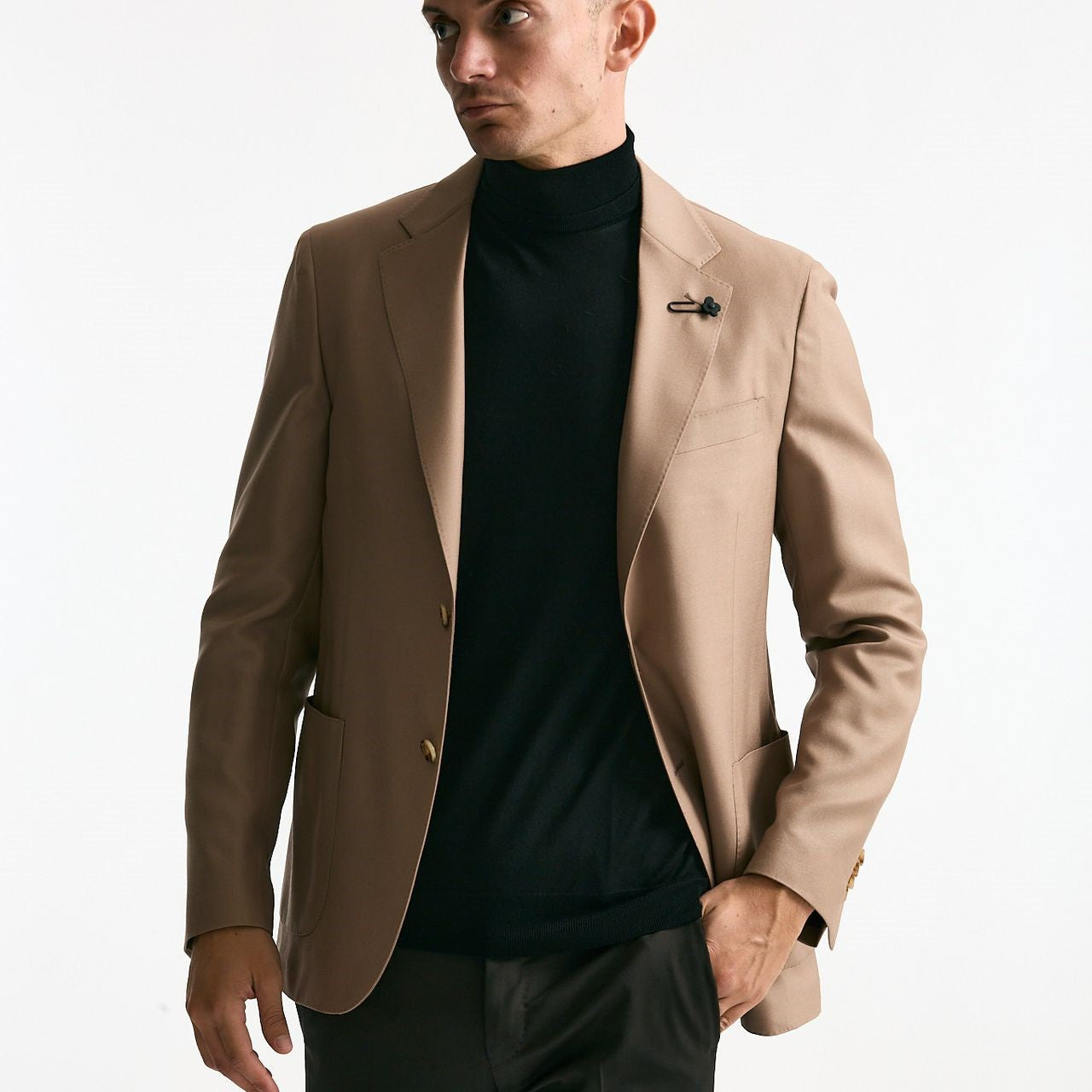 Giacca monopetto beige in lana e seta men Lardini - 8