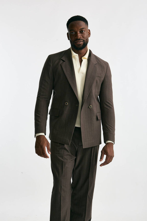 Giacca doppiopetto marrone gessato men Marsēm