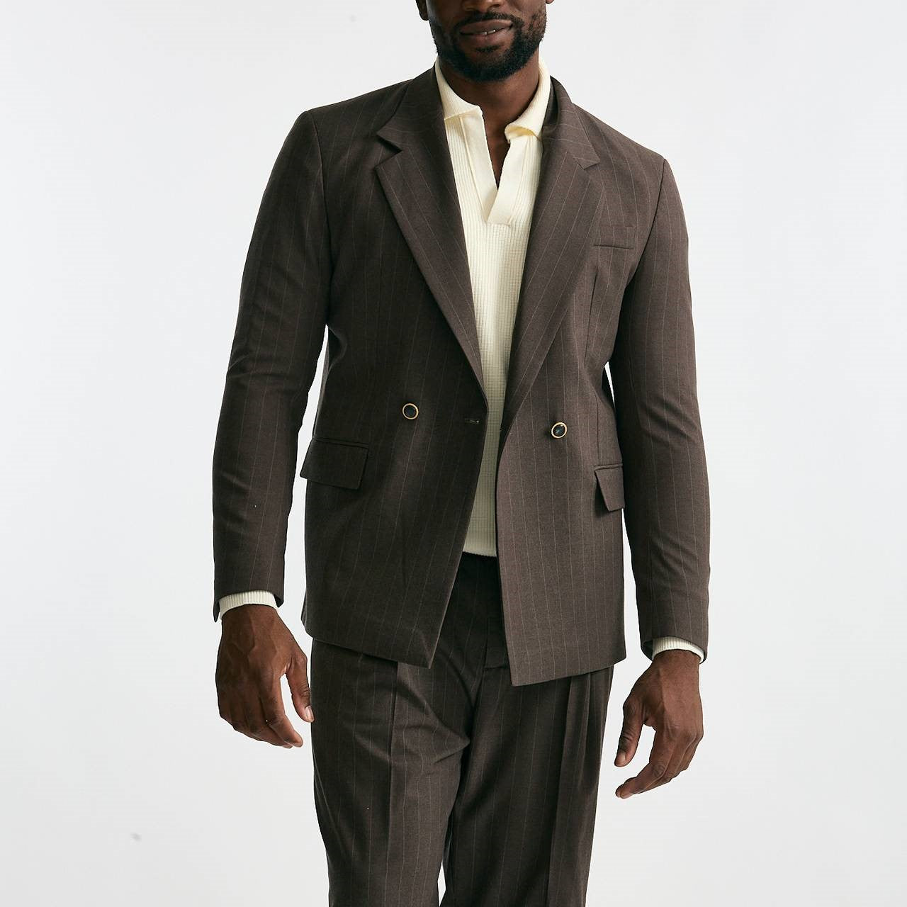 Giacca doppiopetto marrone gessato men Marsēm - 10