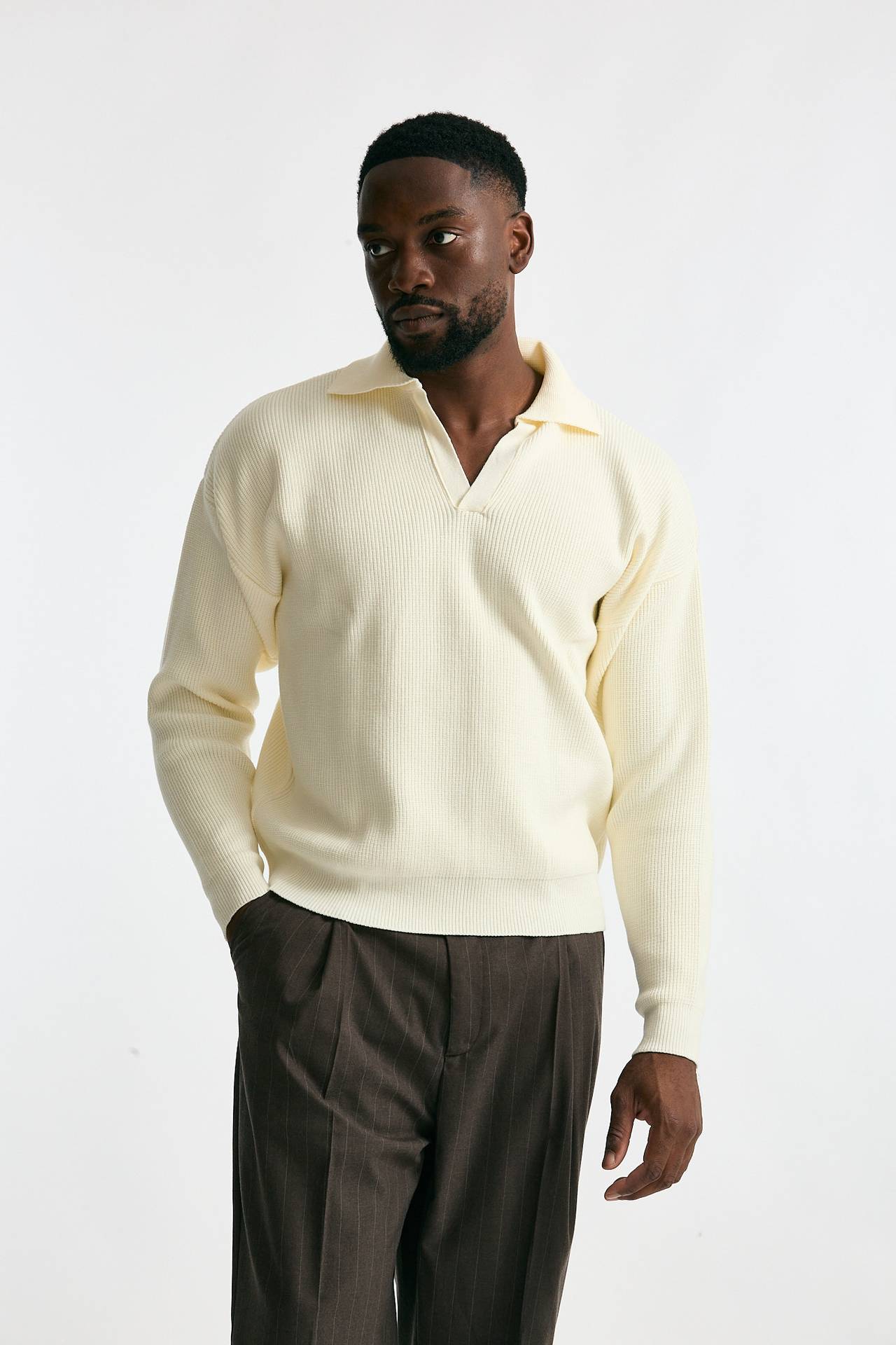 Maglia Polo scollo a V bianco men Marsēm - 1