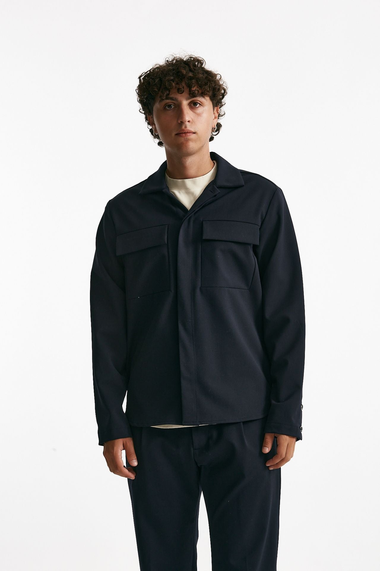 Overshirt lana e poliestere stretch blu men Nine in the morning - 7