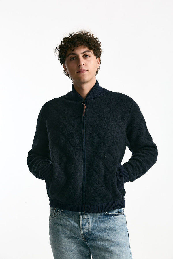 Bomber in lana e baby camel blu men Rakki