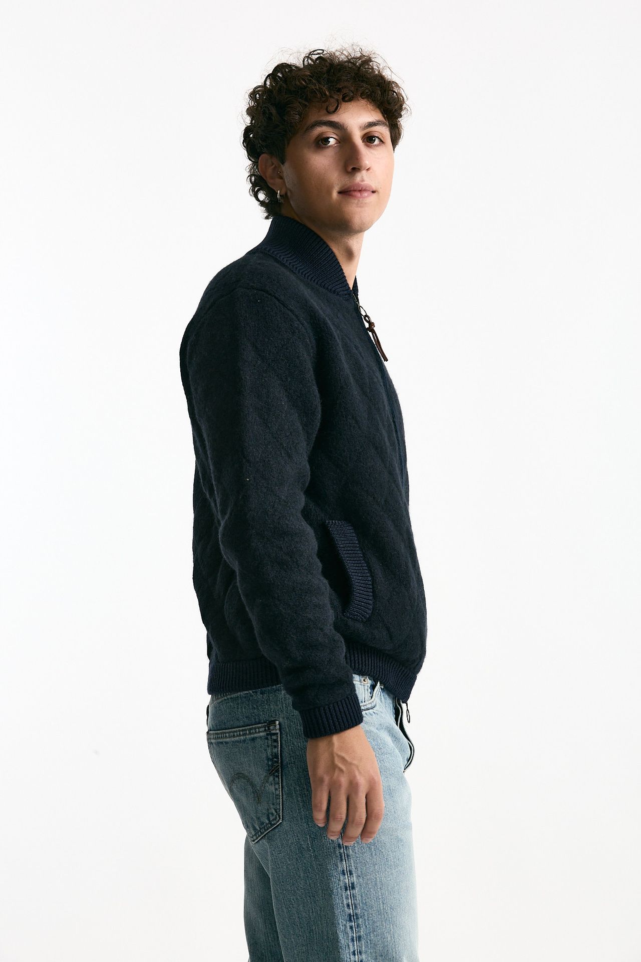 Bomber in lana e baby camel blu men Rakki - 3