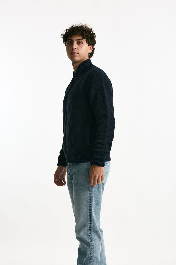 Bomber in lana e baby camel blu men Rakki