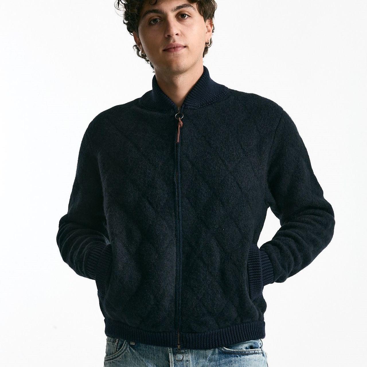 Bomber in lana e baby camel blu men Rakki - 7