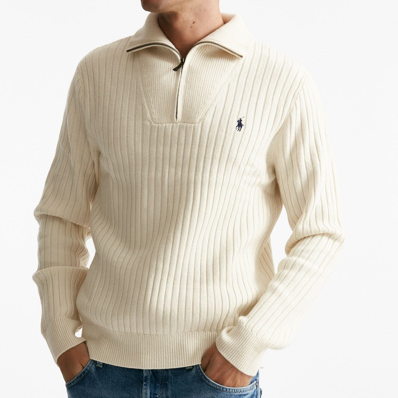 maglia mezza zip in lana e cotone bianco men Polo ralph lauren - 6