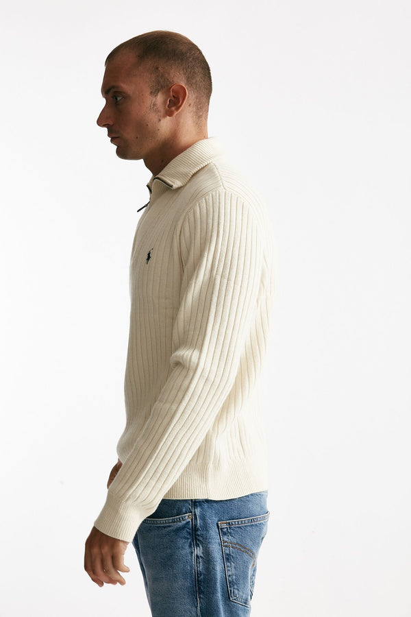 maglia mezza zip in lana e cotone bianco men Polo ralph lauren
