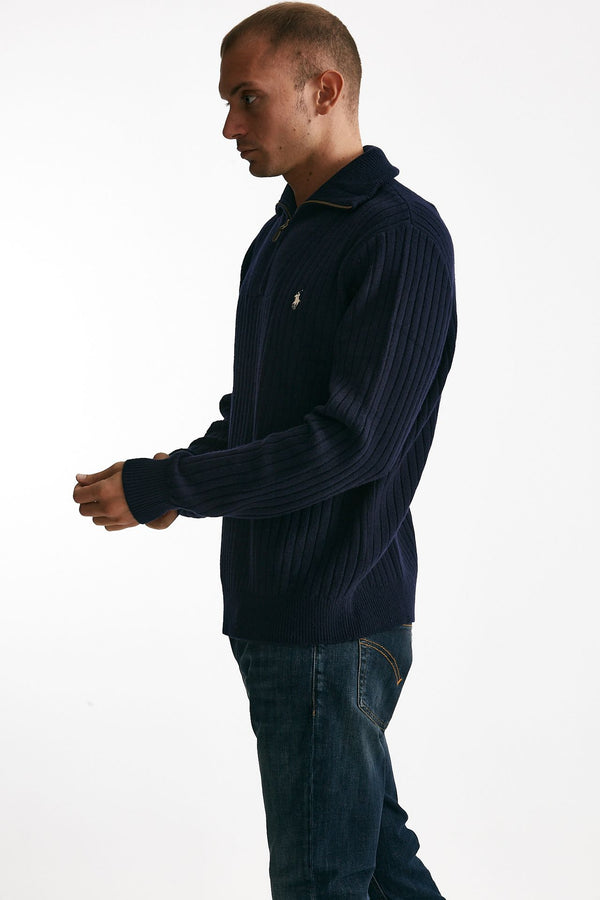 maglia mezza zip in lana e cotone blu men Polo ralph lauren