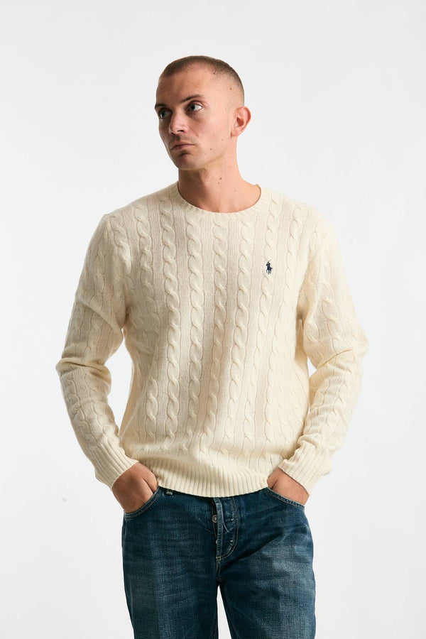 Maglia in lana a trecce lana/cashmere panna men Polo ralph lauren